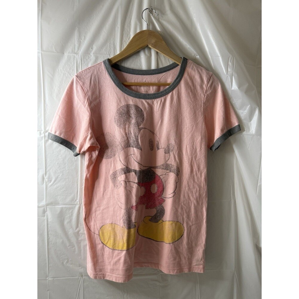 Disney Parks Mickey Mouse Ringer T Shirt Womens Medium Pink Gray Graphic Tee